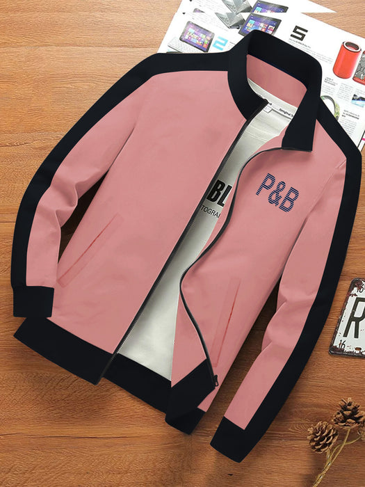 P&B Fleece Zipper Mock Neck Jacket For Men-Base Pink with Black-BR12826
