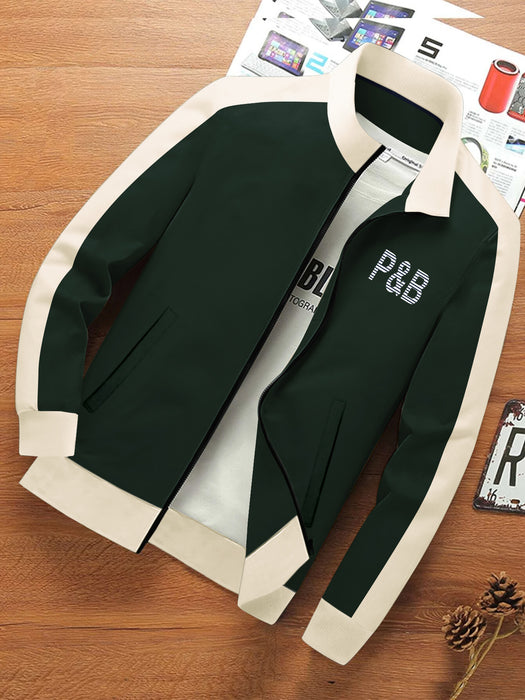 P&B Fleece Zipper Mock Neck Jacket For Men-Dark Green with Skin-BR1265