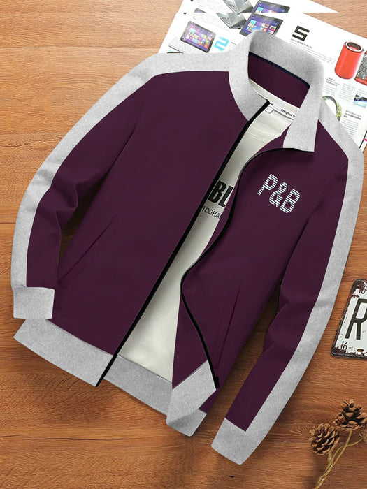 P&B Terry Fleece Zipper Mock Neck Jacket For Men-Indigo with Grey Melange-BR12817