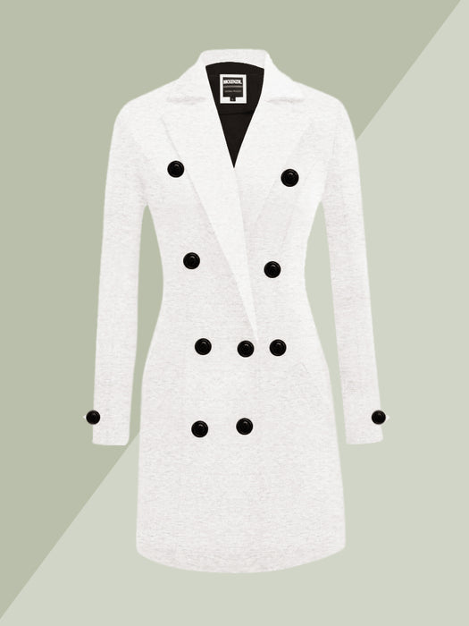 McKenzie Fleece Stylish Long Trench Coat For Ladies-Off White Melange-BR1244