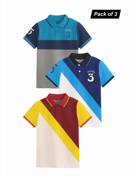 Pack Of 3 Single Jersey Polo Shirt For Boys-BR14157