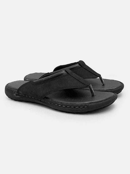 Men's Thong Style Soft Leather Chappal-Black-BR13410