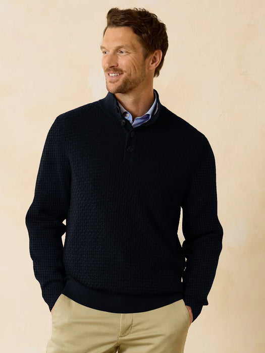 Aardo Fashion Stylish 1/4 Button Mock Neck wool Sweater For Men-Dark Navy-AZ08