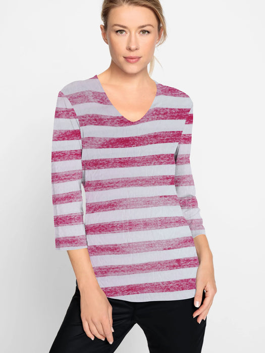 Fashion Half Sleeve Wool Sweater For Women-White & Pink Stripes-AZ137
