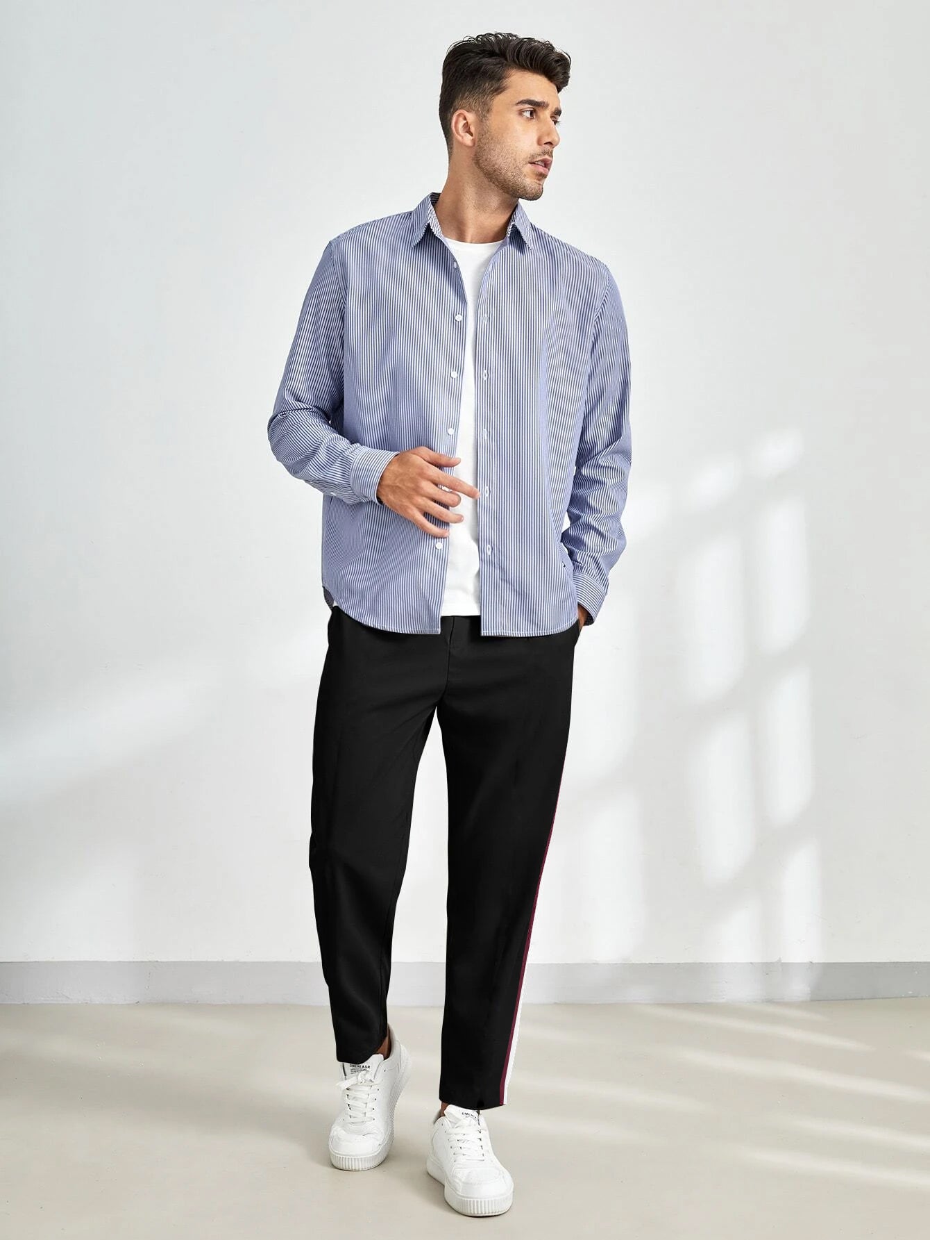 Louis Vicaci Fleece Trouser Pant For Men-Black with Maroon & White Stripe-BR692