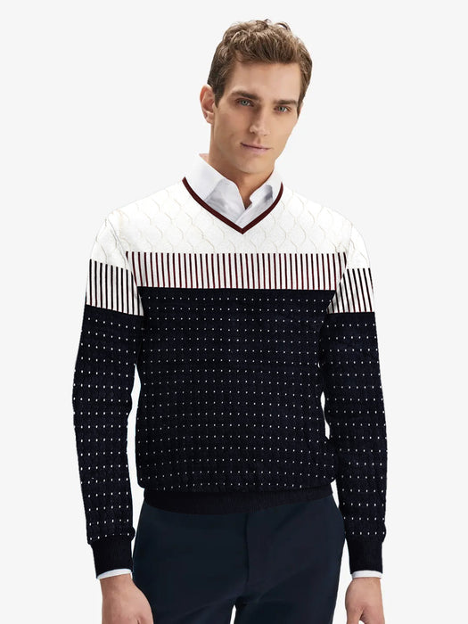 Fashion Stylish V Neck Sweatshirt For Men-Navy & Off White-AZ100