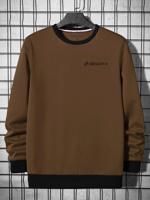 Denizen Fleece Funky Style Sweatshirt For Men-Dark Brown with Black-BR14442