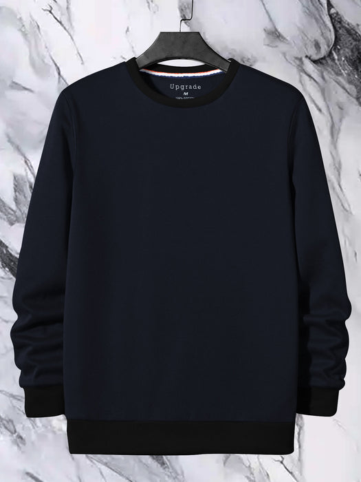 Upgrade Fashion Terry Fleece Funky Style Sweatshirt For Men-Dark Navy with Black-BR14469