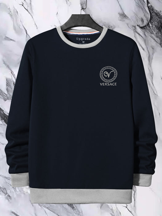 VERSACE Fleece Funky Style Sweatshirt For Men-Navy with Gery-BR14504