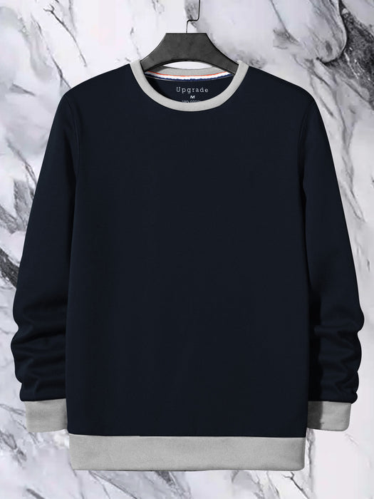 VERSACE Fleece Funky Style Sweatshirt For Men-Navy with Gery-BR14504