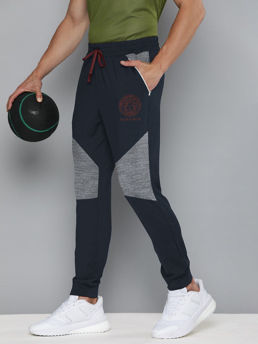 VERSACE Fleece Jogger Sweatpant For Men-Navy with Melange Panel-BR14570