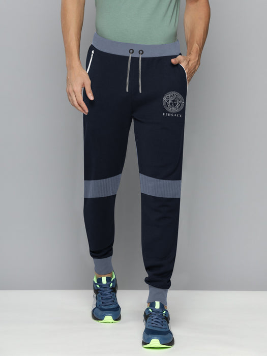 VERSACE Terry Fleece Jogger Sweatpant For Men-Navy with Panel-BR14574