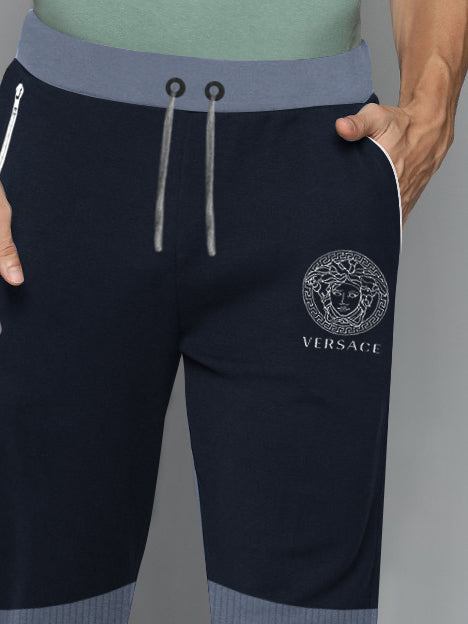VERSACE Terry Fleece Jogger Sweatpant For Men-Navy with Panel-BR14574