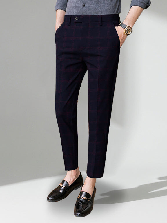 Louis Vicaci Slim Fit Dress Interlock Pent For Men-Dark Blue with Check-BR13037