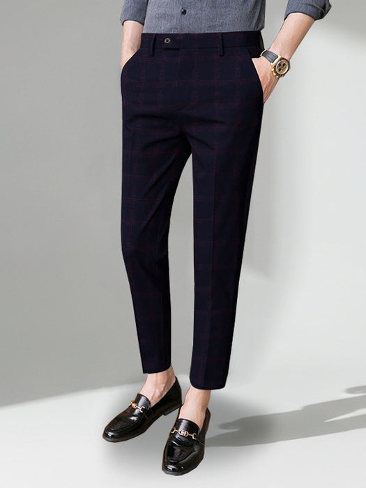 Louis Vicaci Slim Fit Dress Interlock Pent For Men-Dark Blue with Check-BR13037