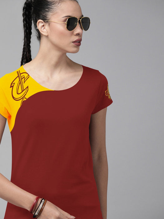 Magestic Single Jersey Deep Crew Neck Tee Shirt For Ladies-Red With Yellow-BR13367
