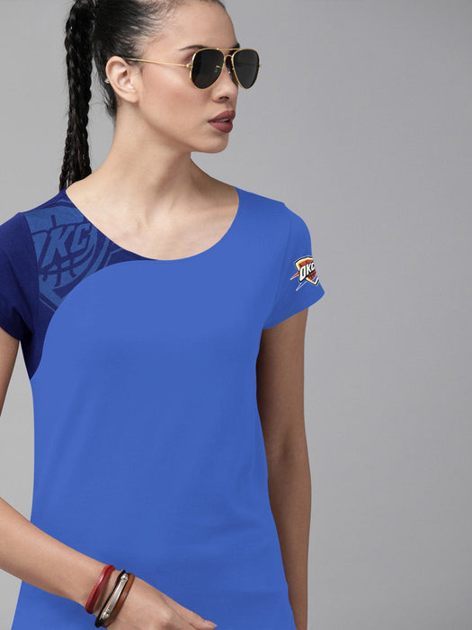 Magestic Single Jersey Deep Crew Neck Tee Shirt For Ladies-Sky Blue & Navy-BR13365