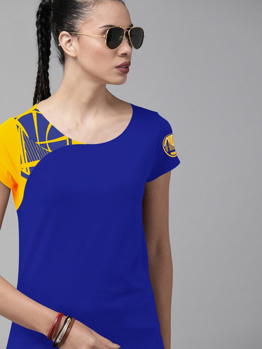Magestic Single Jersey Deep Crew Neck Tee Shirt For Ladies-Blue & Yellow-BR13366