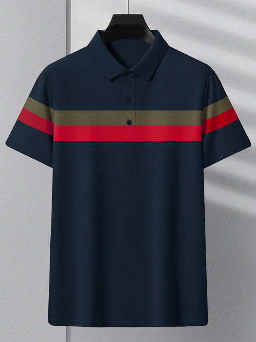 NXT Summer Polo Shirt For Men-Dark Navy With Red & Olive Stripe-BR12944