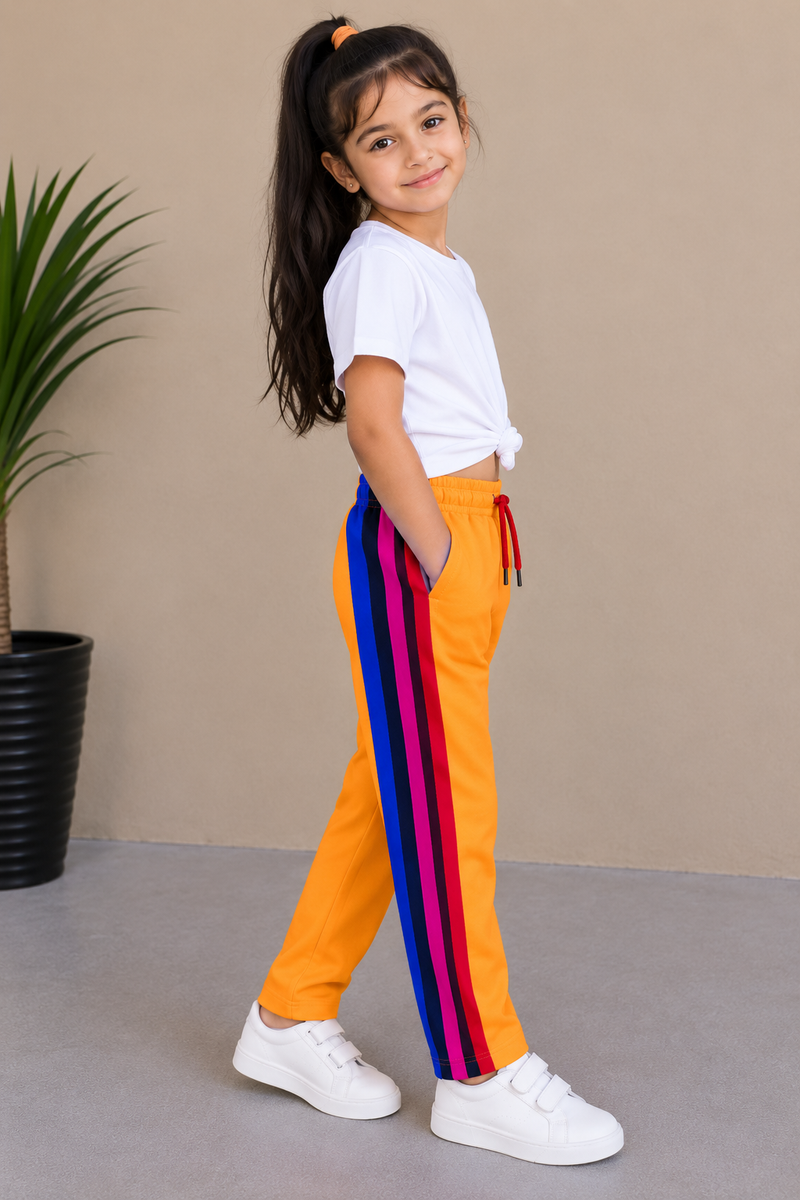 Premium Kids Lycra Trousers  colour Bright Orange side panal  Royal Blue, Black, Pink/Magenta  Red ph12