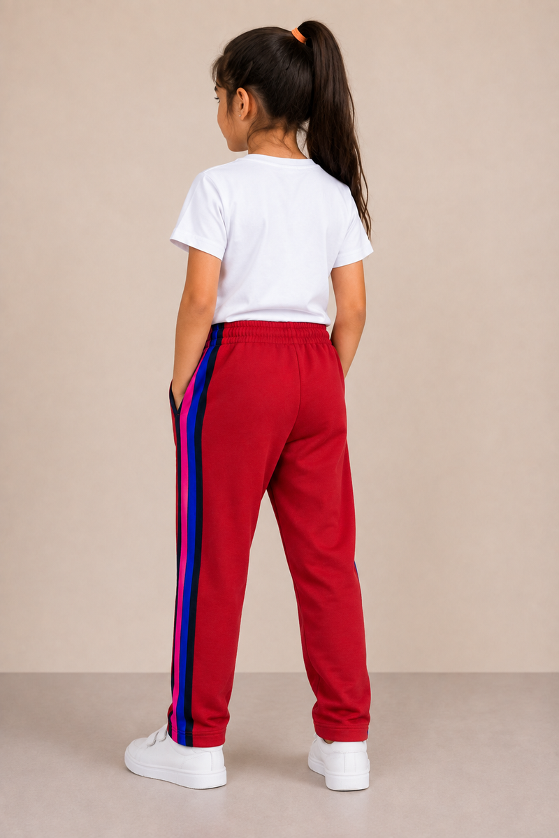 Premium Kids Lycra Trousers Dark red with Royal Blue ,Red,pink,Side panal Stripe p8
