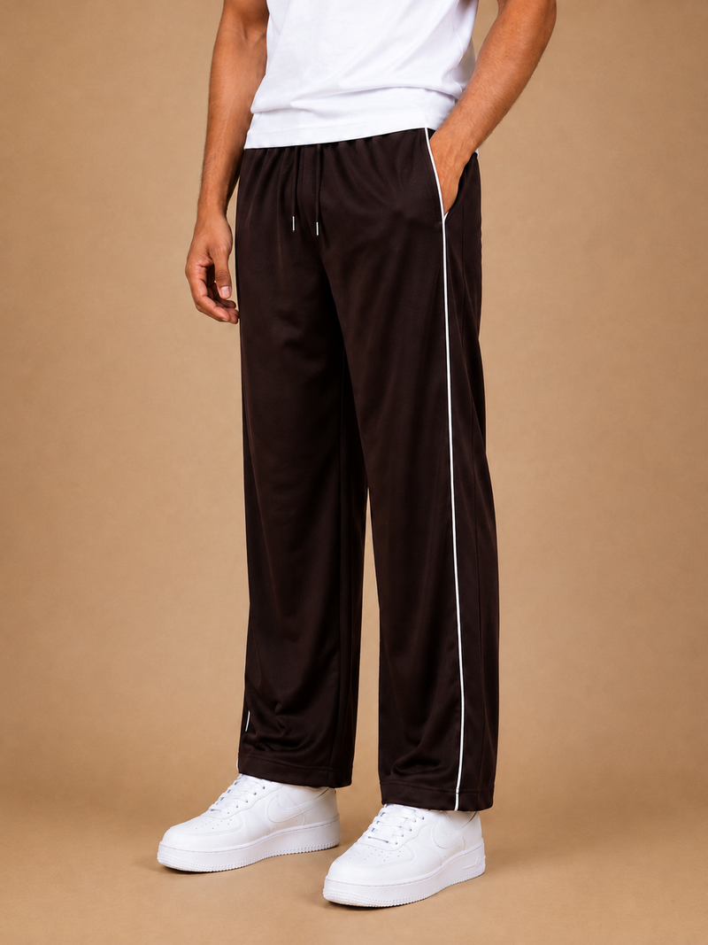 Stylish Regular Fit Micro Fleece Trouser For Men Dark brown with white stripes tr2