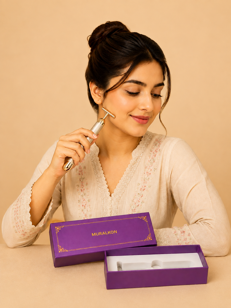 MURALKON 24K Gold T-Bar Face Massager – Premium Facial Beauty Tool