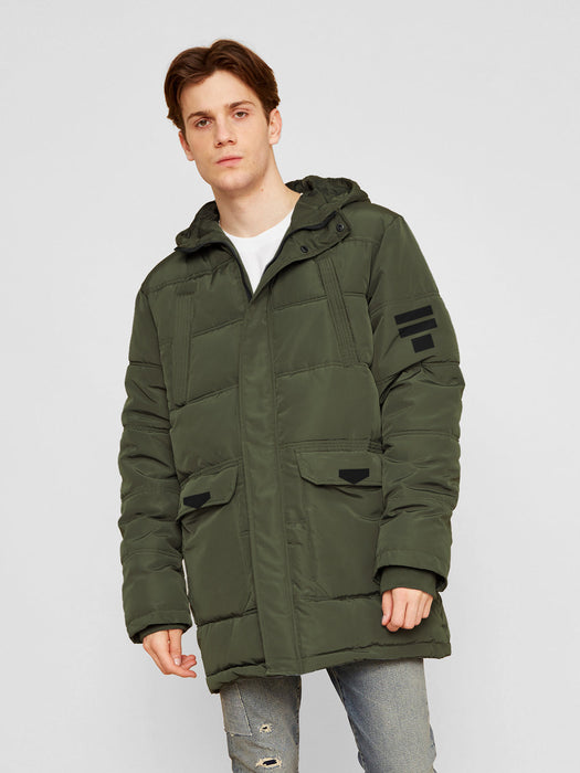 Premium Imported Parachute Long Puffer Jacket-Olive Green-BR1138