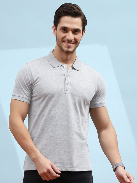 PYPR Summer Solid Polo Shirt For Men-Grey-BR13823