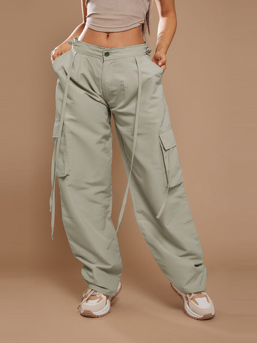 Lightweight Parachute Shell Low Rise Cargo's Jogger Trouser For Ladies-Light Olive-RT2584