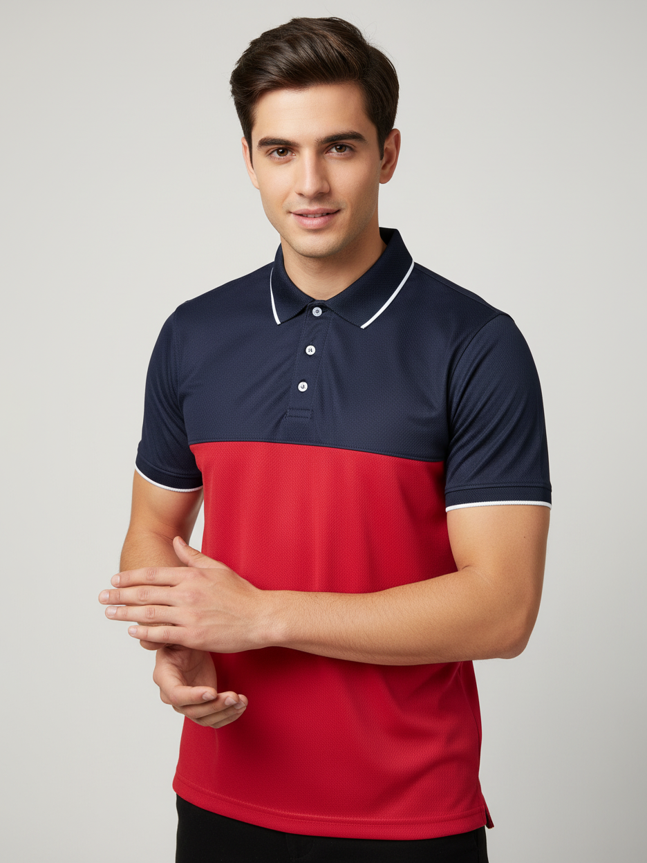 Rawgear Spandex Dry Polo Shirt For Men-Dark Navy & Red-BE3940