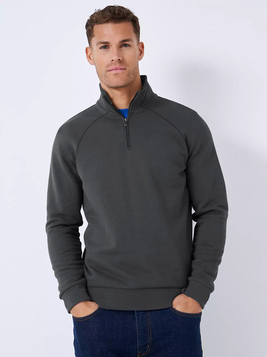 Louis Vicaci Fleece Stylish Raglan Sleeve 1/4 Zipper Mock Neck For Men-Dark Grey-BR14145