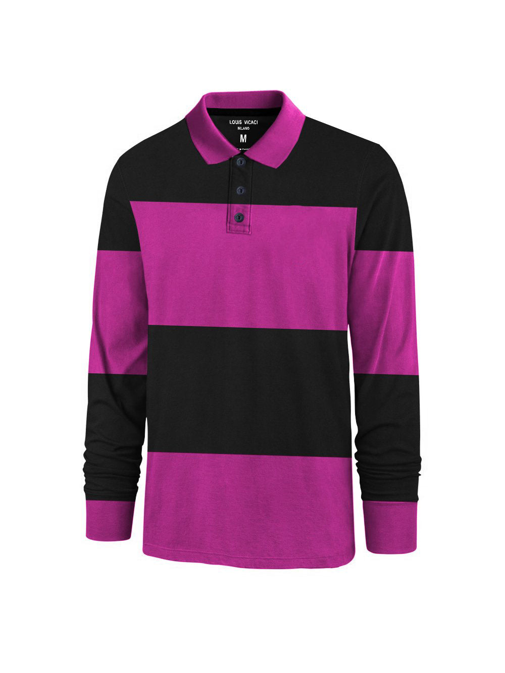 Louis Vicaci Long Sleeve Polo For Men-Black with Magenta-BR885