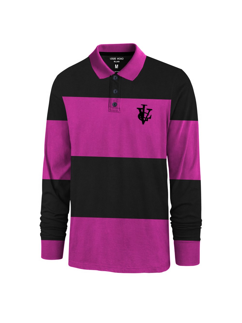 Louis Vicaci Long Sleeve Polo For Men-Black with Magenta-BR885