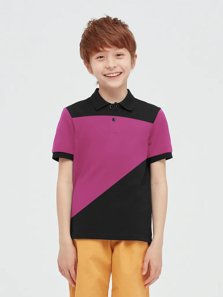 HB Summer P.Q Polo Shirt For Kids-Black with Dark Pink-RT269