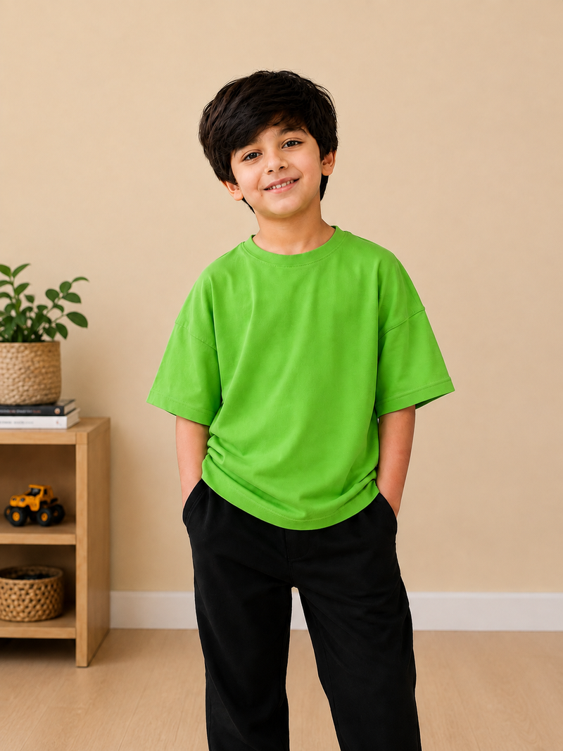 Kids Oversized Drop Shoulder T-Shirt – Bright Green na5