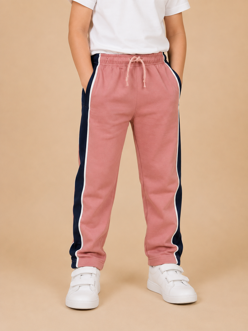 Premium Boys Trouser- Muted Rose Pink With Navy -T35