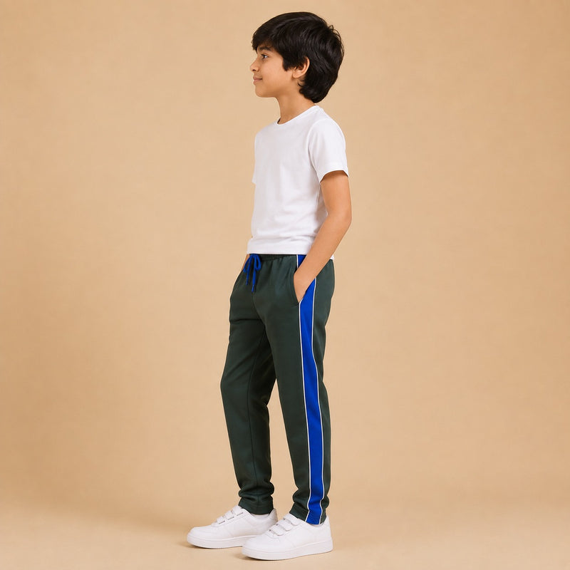 Kids Premium Track Pants – Dark Green with Royal Blue Side Panel ah1