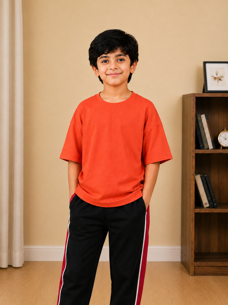 Kids Oversized Drop Shoulder T-Shirt – Coral Orange na1