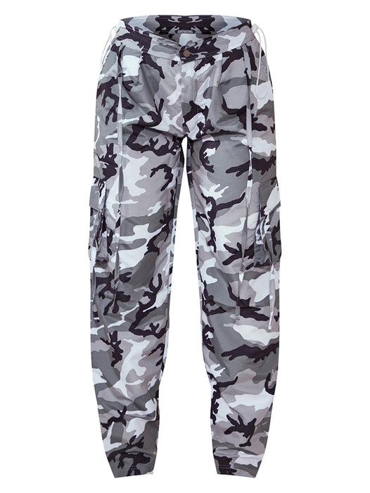 Lightweight Parachute Camo Print Shell Low Rise Cargo Trouser For Ladies-Camouflage-RT2585