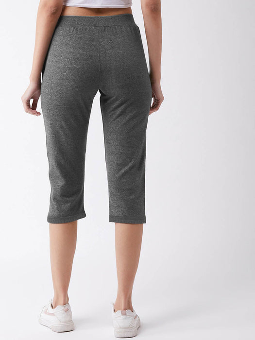 NYC Polo Fleece Gathering Bottom Capri For Ladies-Charcoal Melange-SP2010