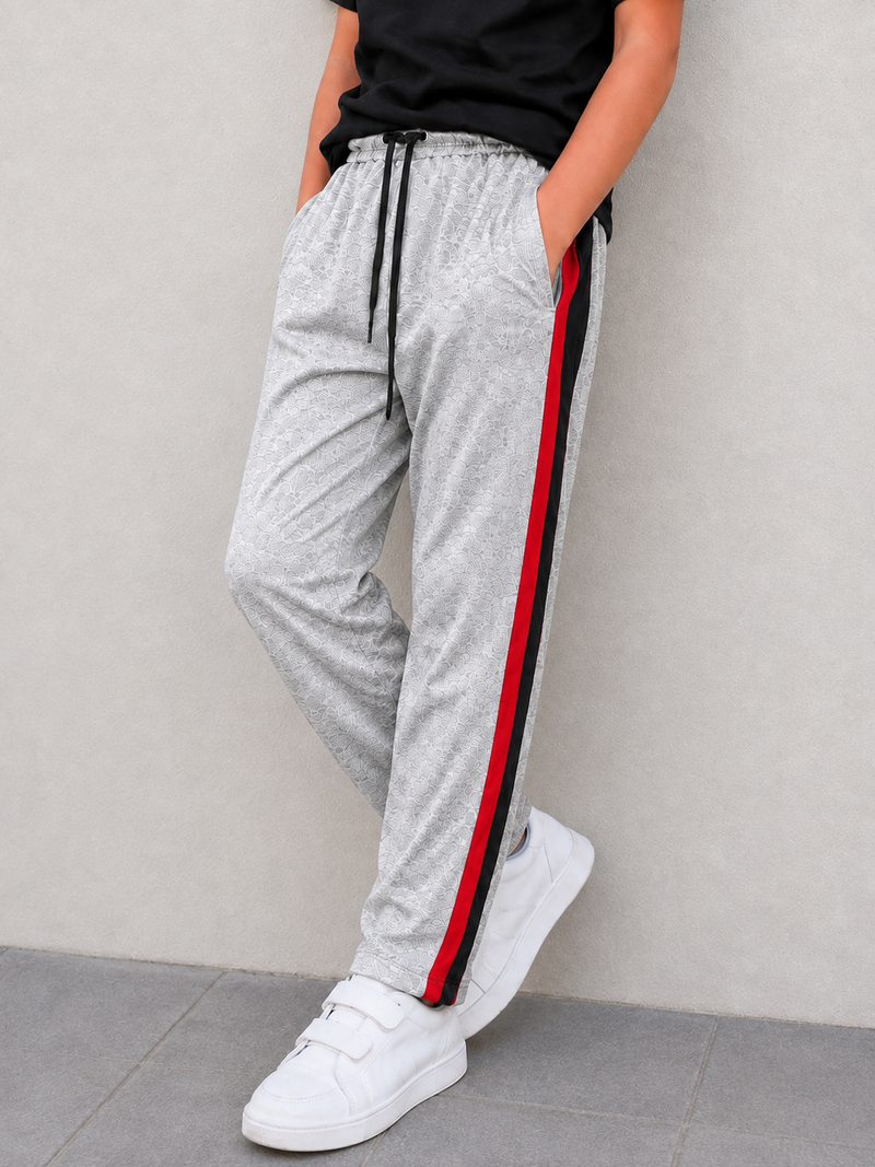 Premium Kids single jersey Trousers grey  mélange with ,Side Stripe p16