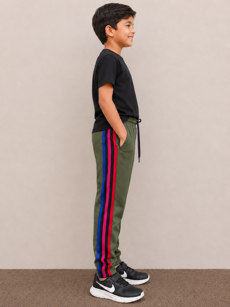 Premium Kids single jersey Trouser Green with ,Side Stripe p19