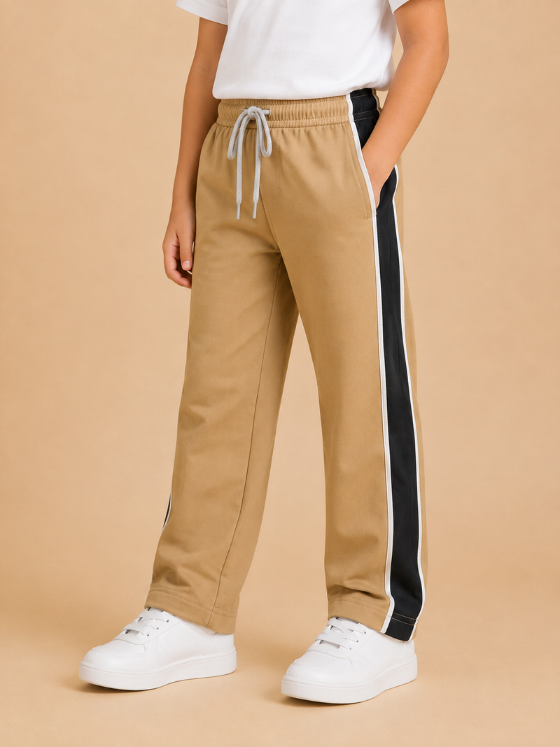 Premium Boys Trouser-  Camel Beige With Navy -T29