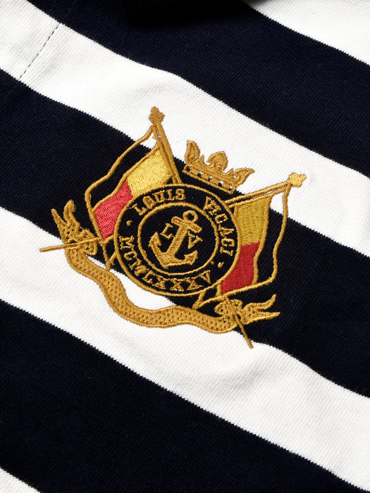 Louis Vicaci Long Sleeve Polo Shirt For Men-White & Navy Stripe-BR904