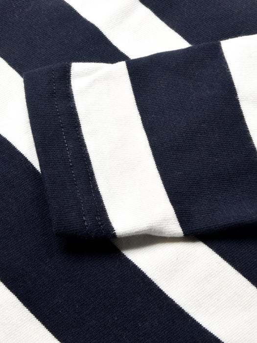Louis Vicaci Long Sleeve Polo Shirt For Men-White & Navy Stripe-BR904