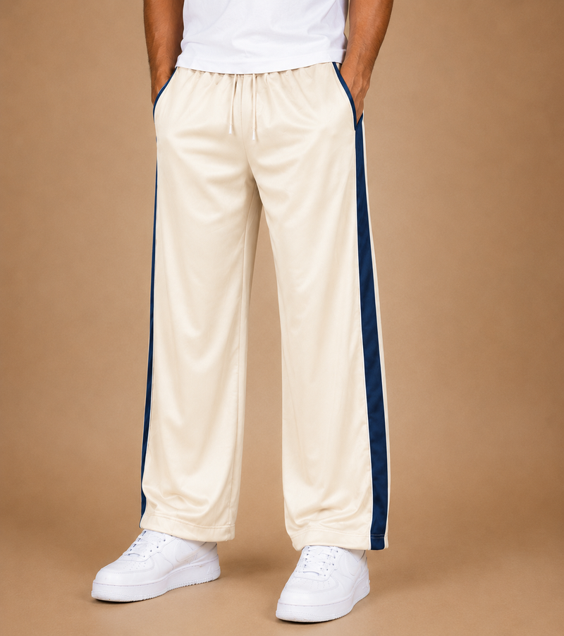 Stylish Regular Fit Micro Fleece Trouser For Men Off-white with Navy stripes tr4