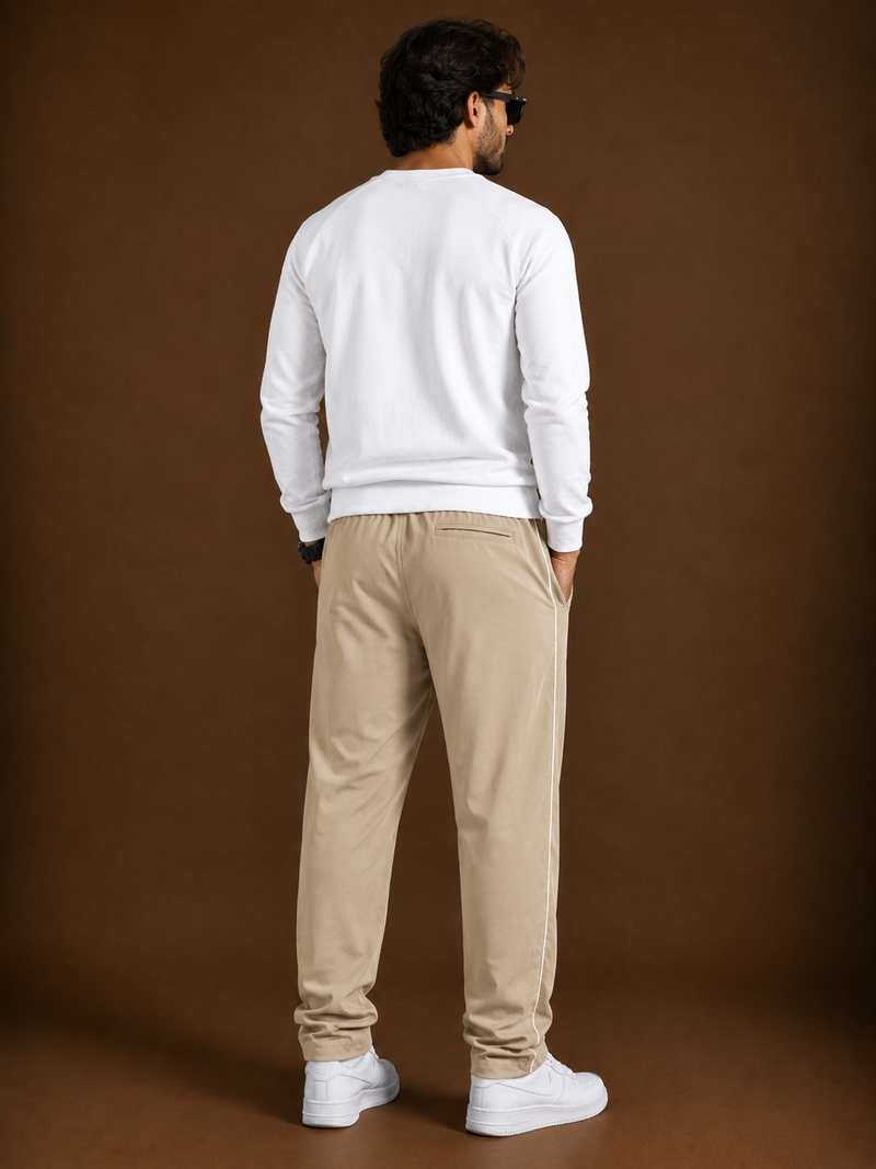 Stylish Regular Fit Both Season Trouser For Men Light khaki with white stripes tr13