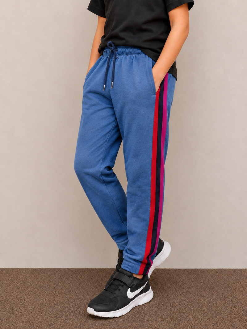 Premium Kids single jersey Trouser blue with ,Side Stripe p20