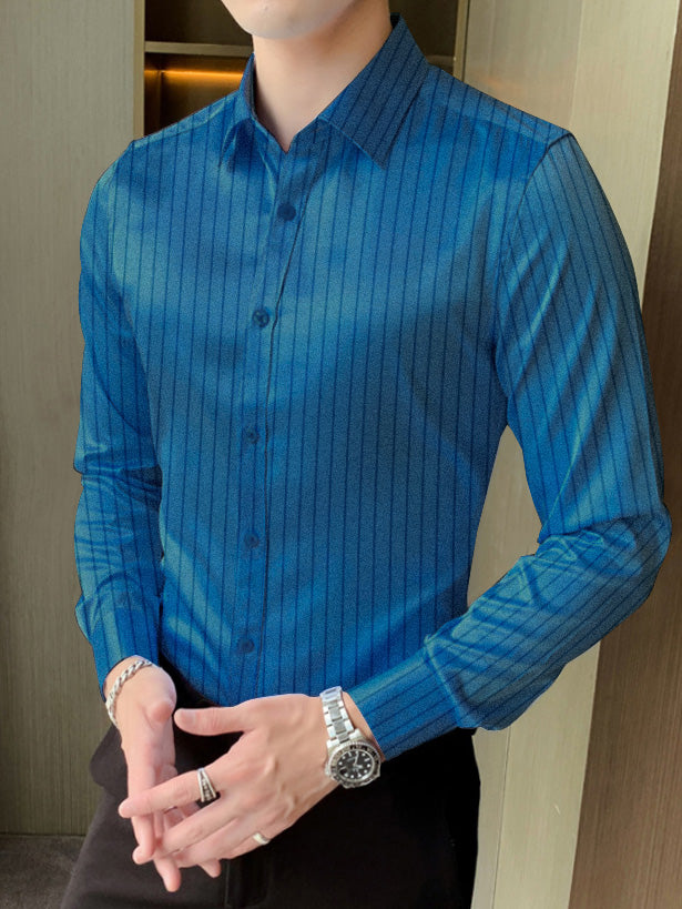 Louis Vicaci Super Stretchy Slim Fit Lycra Casual Shirt For Men-Blue with Lining-BR429